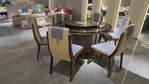 Statement Round Dining Table with Medusa Inlay, Beaded Edge, and Patterned Pedestal
